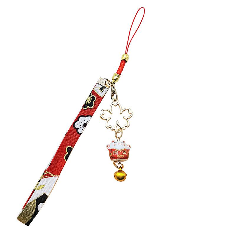 Japanischer Smartphone-Anhänger Lanyard Blume Katze Glocke Anhänger