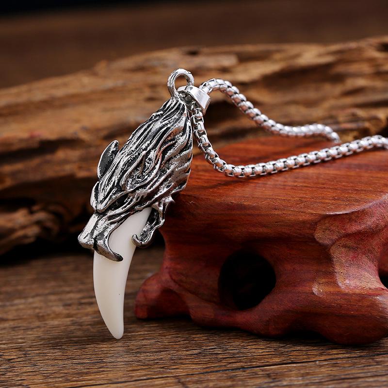 Retro Imitation Wolf Tooth Dog Tooth Pendant Titanium Steel Necklace Men and Women Versatile Personalized Pendant Couple Trendy Cool Sweater with