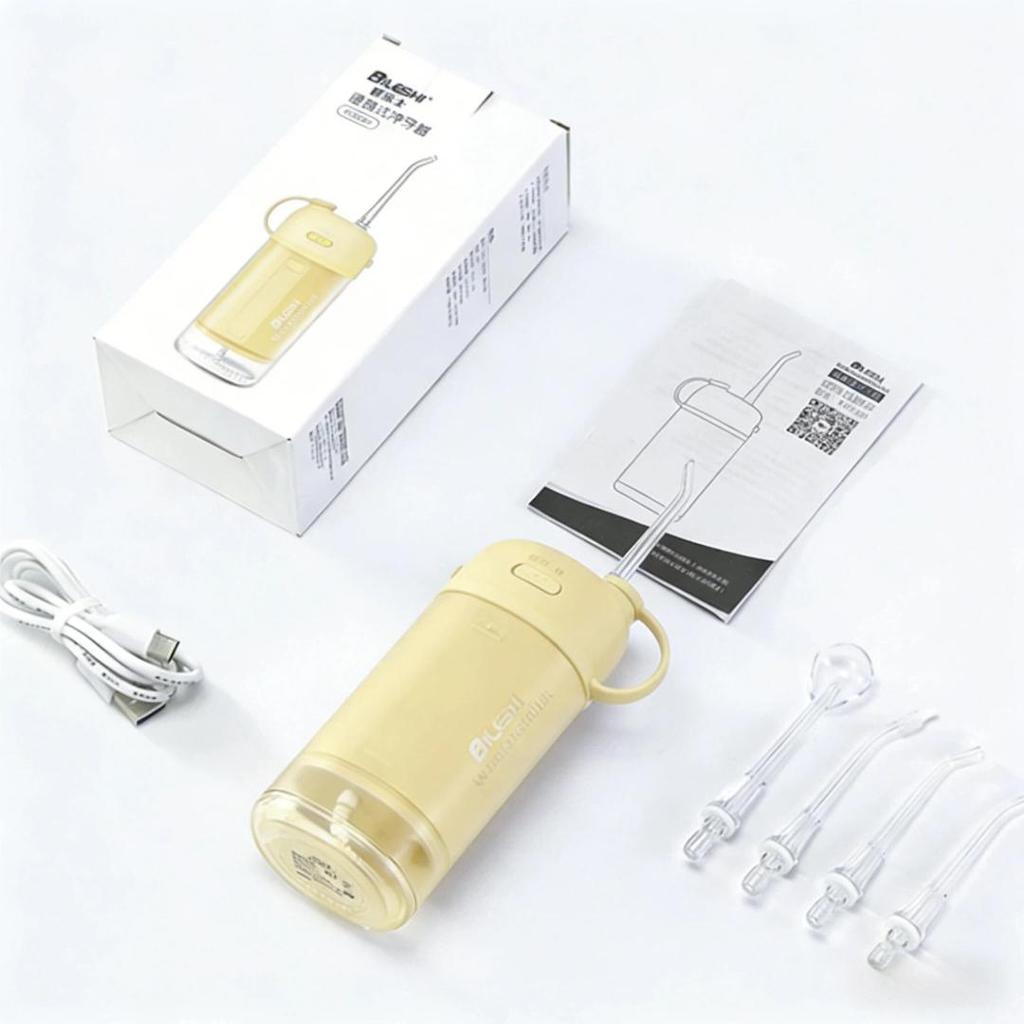 BILESHI Portable Dental Irrigator with 5 Nozzles, Electric Tooth Cleaner, Water Flosser, Prevents Tartar Buildup, Suitable for Orthodontics, Yellow