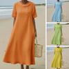 Zomer Midi Jurk voor Dames Casual Ronde Hals Korte Mouw Swing Jurk Los A-lijn Vloeiend Strand Zomerjurk