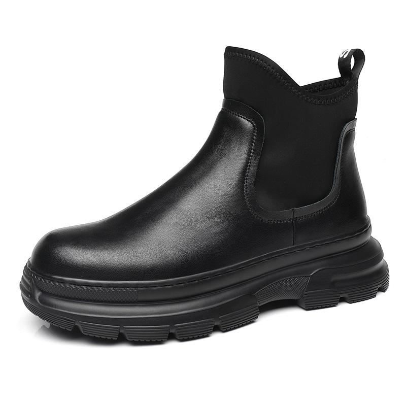 Moda uomo stile britannico punk abito da festa stivali con plateau stivali alla caviglia da cowboy scarpe in pelle originali marea nera chelsea botas mans