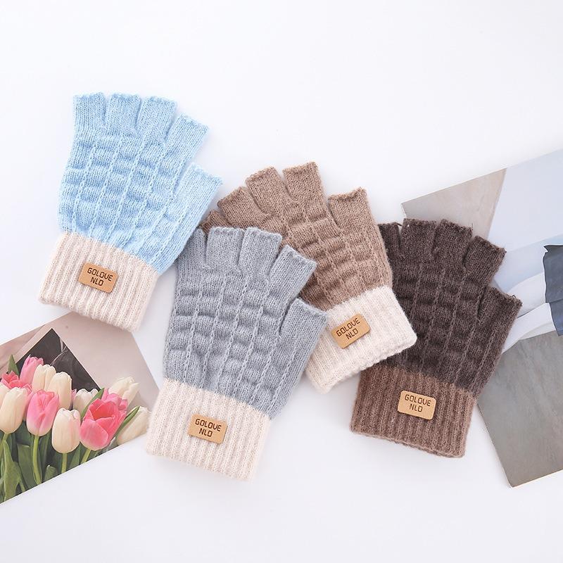 Podzimní a zimní nové rukavice bez prstů jednoduché dospělé zateplené jezdecké rukavice psaní chladuvzdorné vlněné teplé pletené rukavice