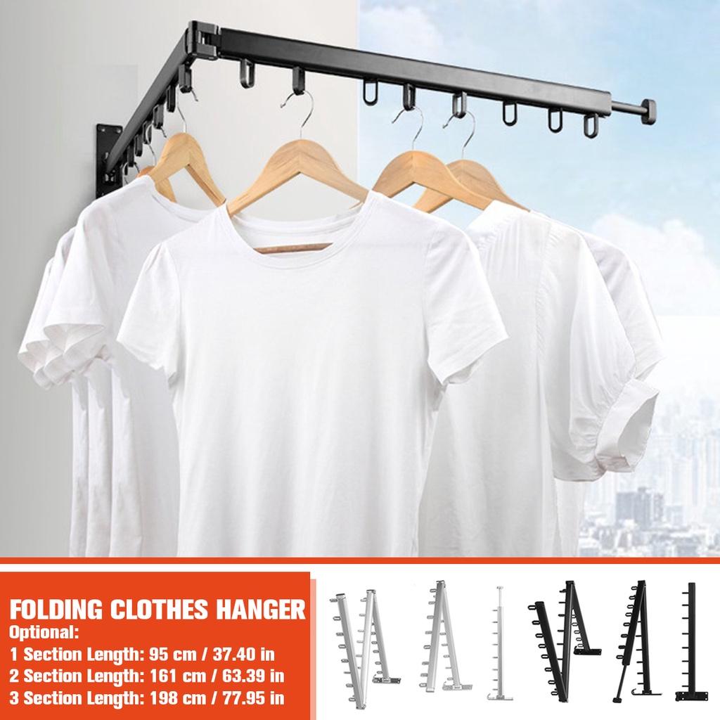 1 / 2 / 3 Section Folding Clothes Hanger Saving Laundry Organizer Telescopic Drying Clothing Rack Bar Space 100kg Wall Mounted