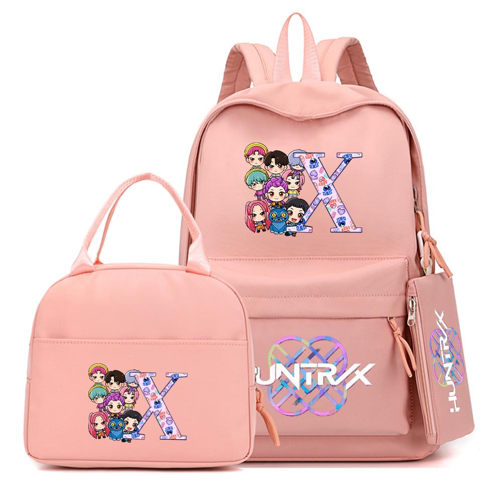 3Pcs/set 26 English Letter K-Pop Printed Backpack with Handbag Pencil Case for Teenager Student Boy Girl Schoolbag Bookbag Large Capacity Travel Bag