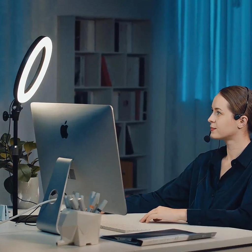 [Lighting for ZOOM, Video Conferencing, and Teleworking] Ring Light, Desktop Stand, Height Adjustable, 3 Color Modes, 10 Brightness Levels, 1500 Lumen