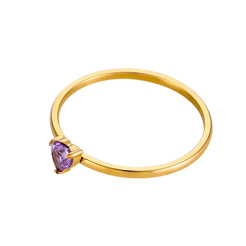 CARLIDANA Birthstone Rings for Women Birthday Gifts Jewelry Gold Plated Stainless Steel Rings Months Peach Heart Zircon Rings