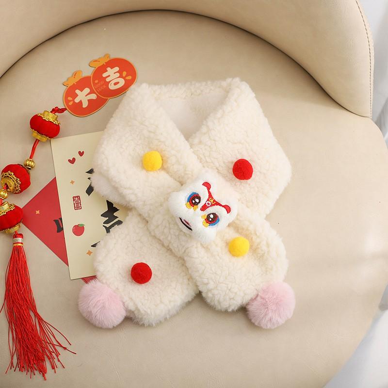 Warm Winter Knit Scarf With Cute Lion Cartoon Print Unisex Neck Warmer Cold Season Soft Fleece-Lined Stylish Daily