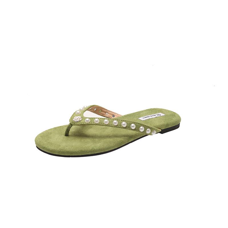 

French retro flip-flops women s summer outer wear 2025 new with skirt flat bottom pinch casual beach cool slippers 40 зелёный