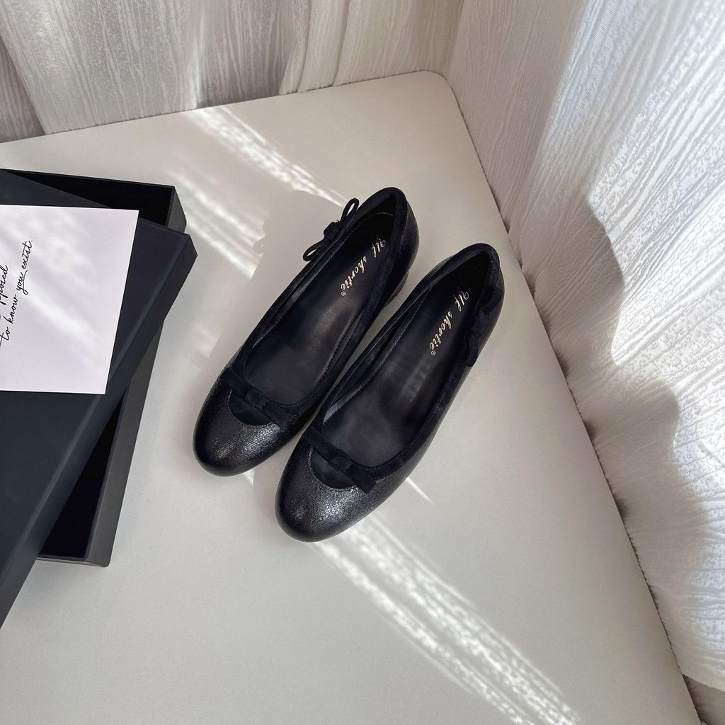 Sheepskin Version~ French Retro Style Bow Thick Heel Single Shoes Women's 2025 New Not Tired Feet Shallow Mouth Mary Jane Shoes