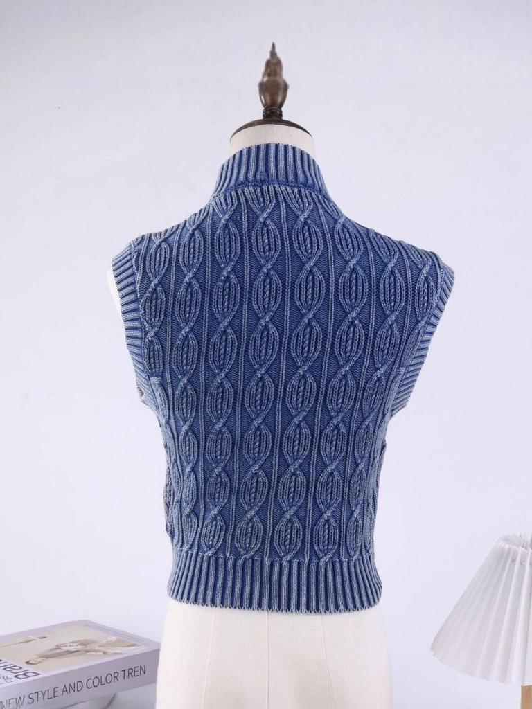 Kids' Sleeveless Knit Sweater: Autumn-Winter Half-High Collar Versatile Pattern Pullover