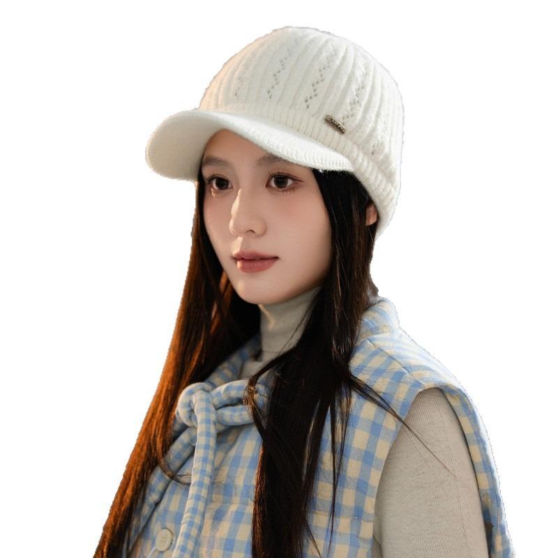 Fleece autumn and winter hat women's rabbit fur warm cap fashion versatile knitted hat wool hat