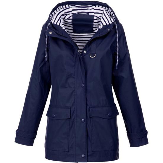 

Outdoor Climbing Women Solid Color Long Sleeve Hooded Rain Jacket Windbreaker M темно-синий