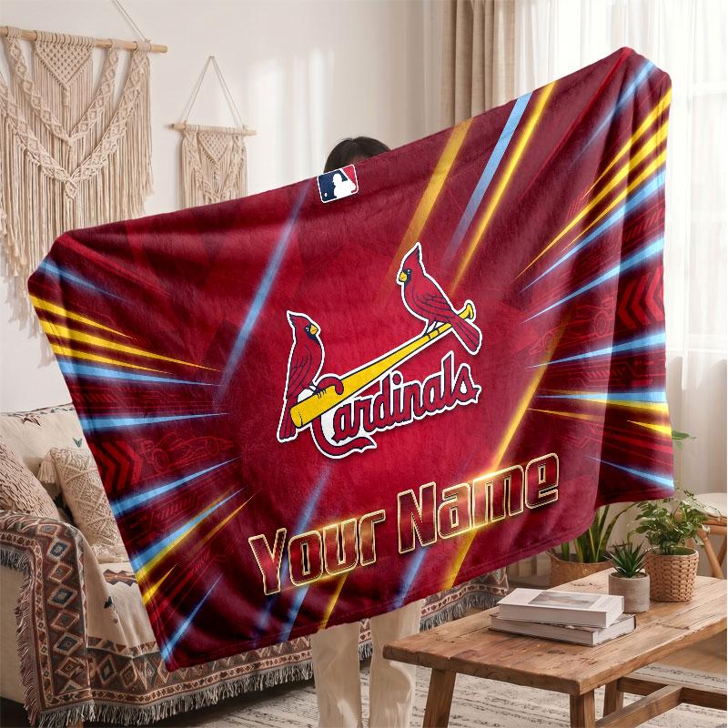 St. Louis Cardinals Flannel Blanket, Custom Name Text Personalized Soft Throw Blanket Home Decor Gift