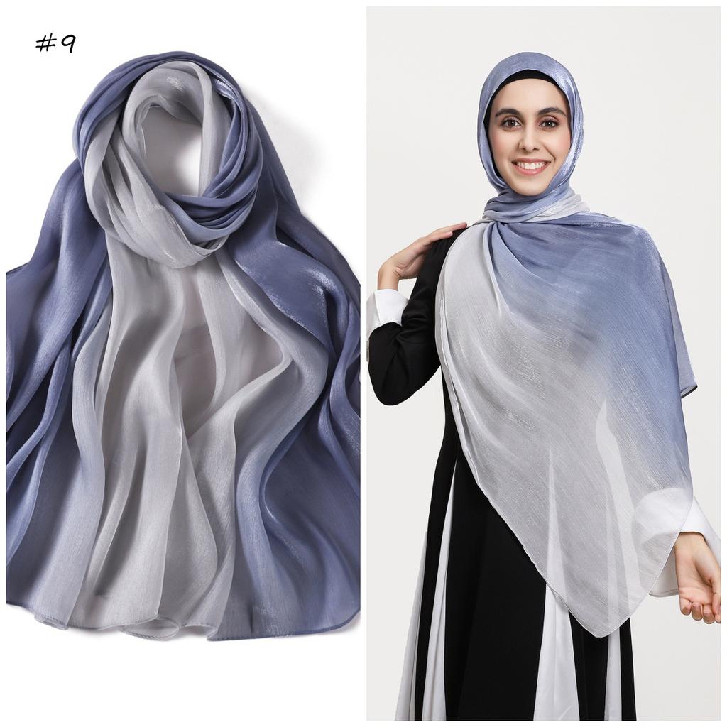 Luxe Kleurverloop Eiland Zijde Satijn Sjaal Glanzend Glad Kreukelig Hoofddoek Sjaal Wikkel Zonbescherming Veelzijdig Modeaccessoire