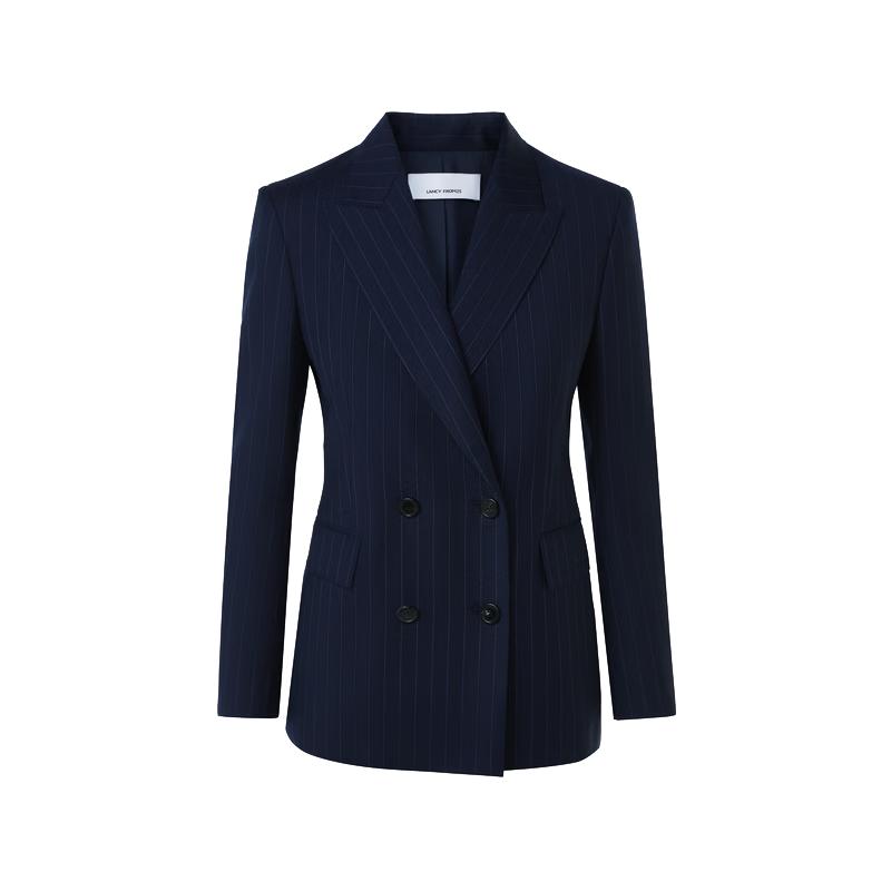 LANGZI Women's Striped Wool Double-Breasted Suit Jacket