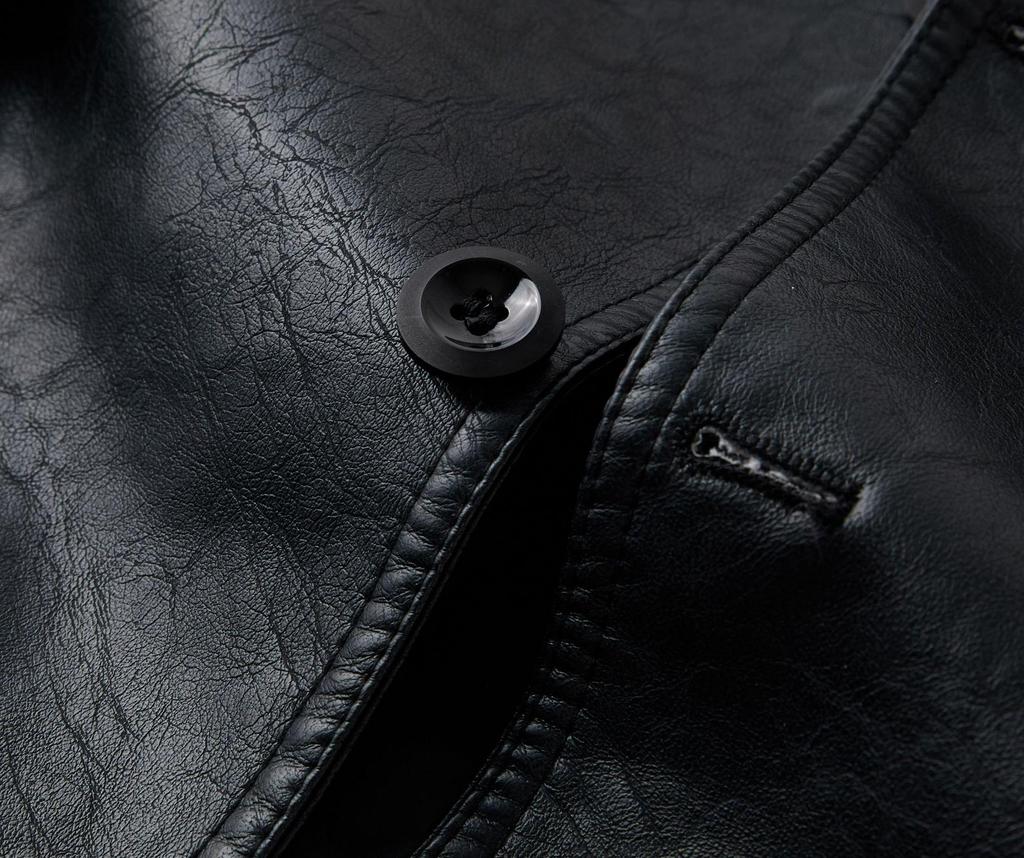 Herren Mittellanger PU-Leder Trenchcoat - Einreihige Reversjacke, Europäisch-Amerikanischer Stil Oberbekleidung