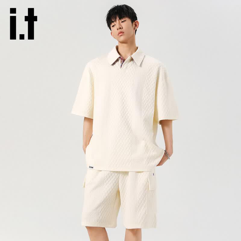 izzueit Men s Summer Waffle Knit Polo Shirt and Shorts Set M