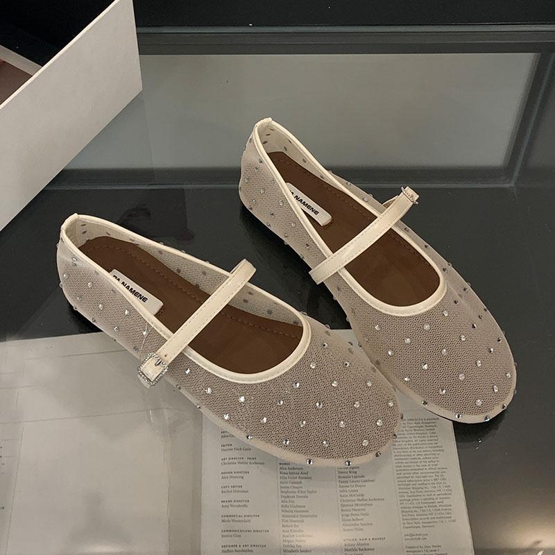 

Модная женская обувь с мелким подъемом, роскошные женские балетки со стразами, туфли с круглым носком, модным ремешком с пряжкой, женские балетки Мэри Джейн 35 бежевый