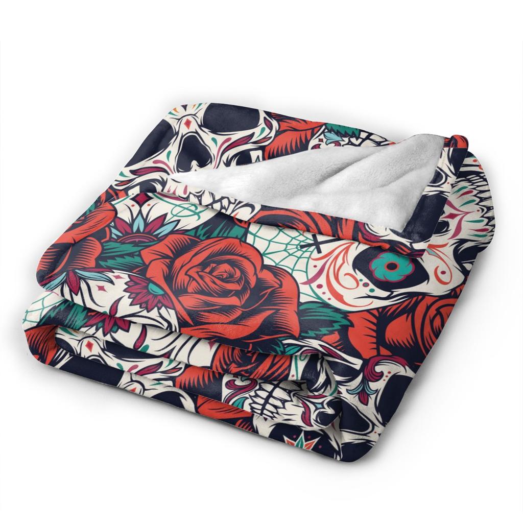 Vintage Floral Skull Fuzzy Blankets Roses Fashion Throw Blanket for Home Hotel Sofa  200x150cm Quilt