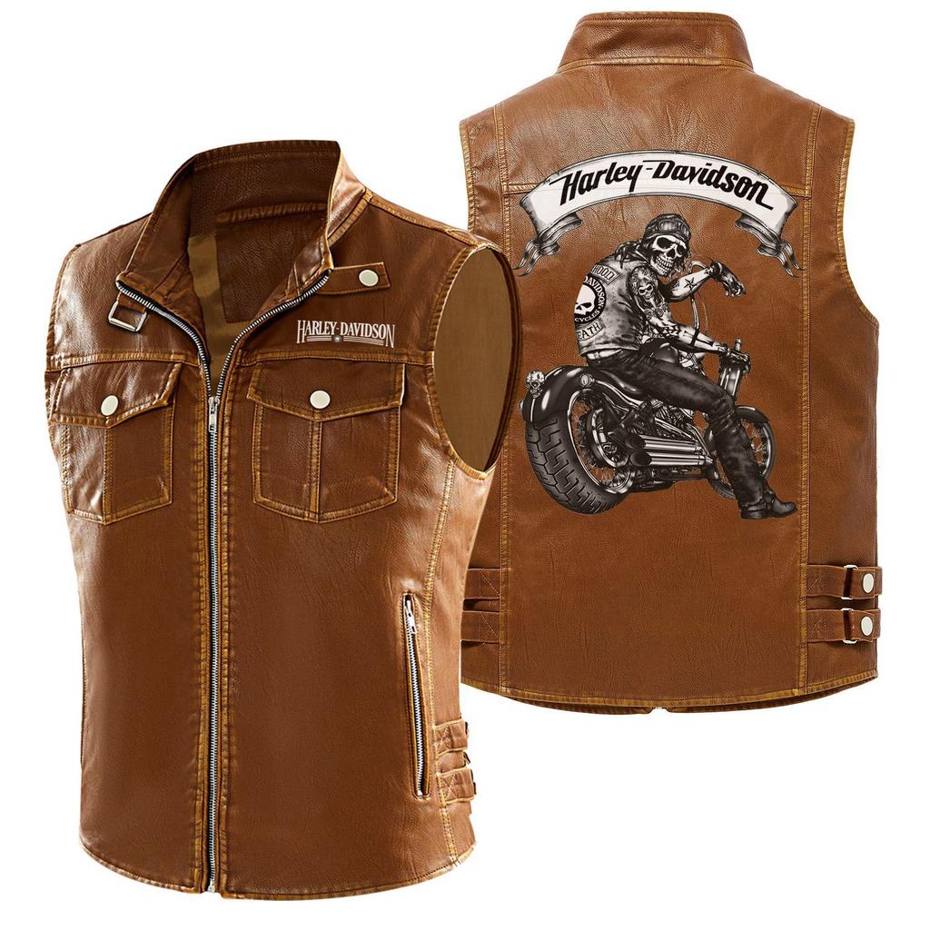 Spring and summer new unvelvet high-end locomotive leather jacket vest motorcycle rider Leha locomotive jacket vest