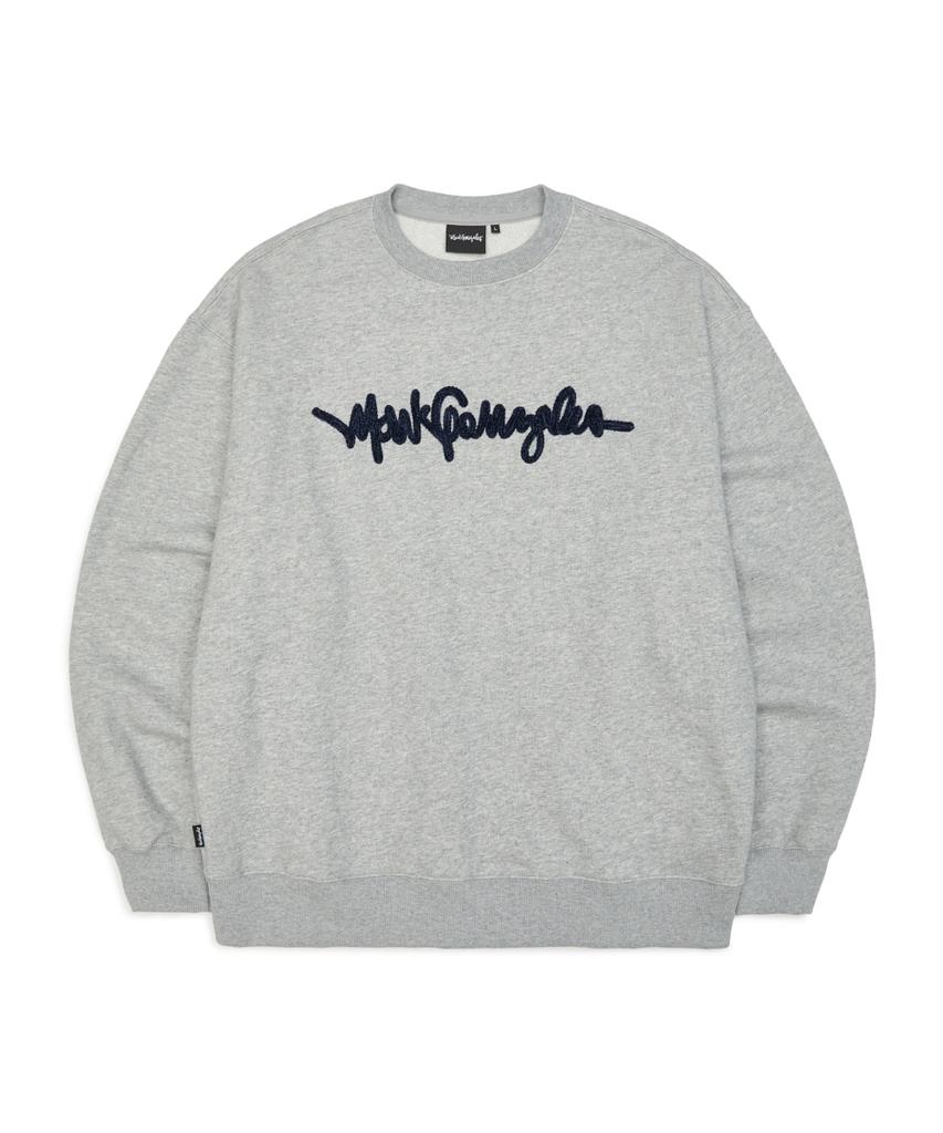 Mark Gonzales Signed Logo Velvet Embroidered Sweatshirt - M/Grey