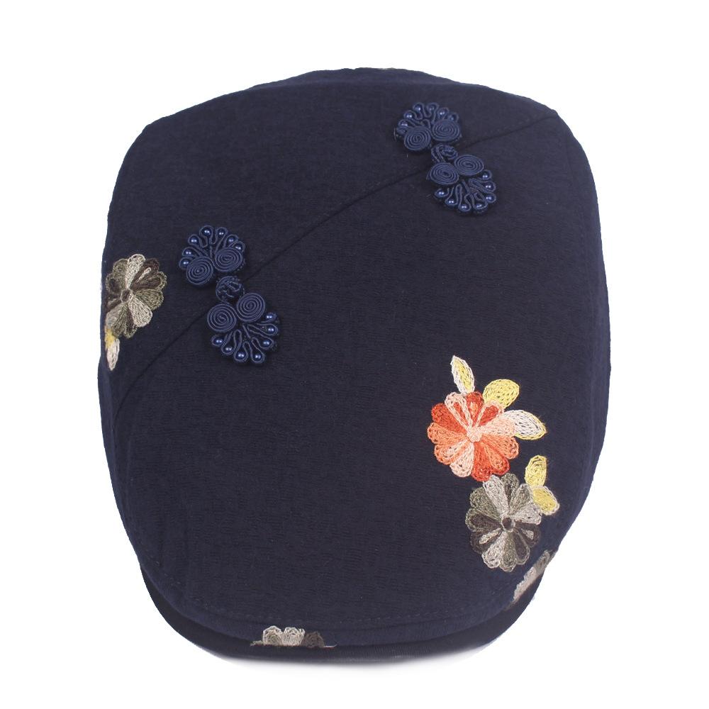 Chinese Style Duck Tongue Cap Ms. Flowers Beret National Wind Retro Buckle Forward Cap Cotton Women Hat