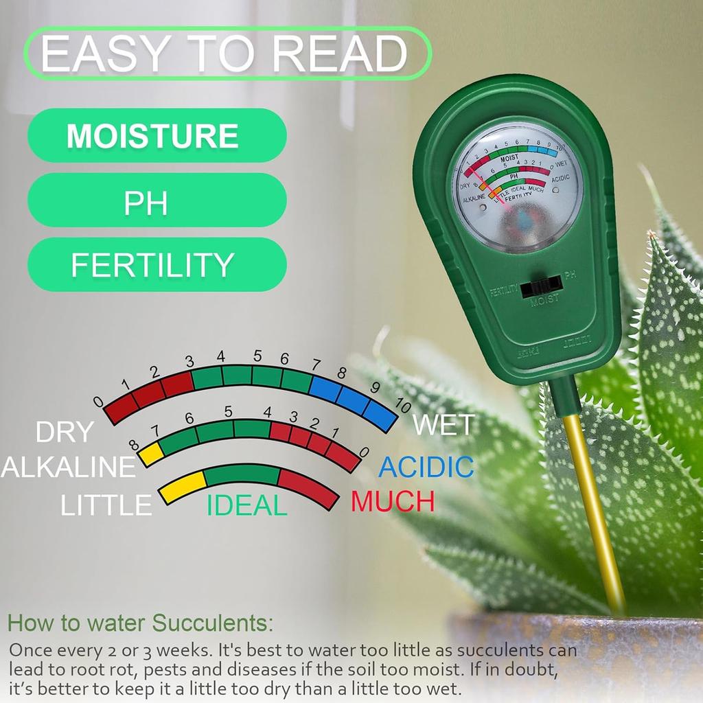 3-in-1 Soil Test Kit, Soil Moisture Meter/Soil ph Meter/Fertility Soil Tester, Soil Hygrometer for Garden, Farm, Plant, Outdoor, Indoor, Lawn Care Moi