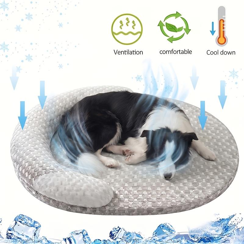 Summer Cooling Dog Bed with Raised Neck Pillow, Breathable Pet Cooling Cat Mat, Non-Slip Washable Round Bed for Cats Small Dogs