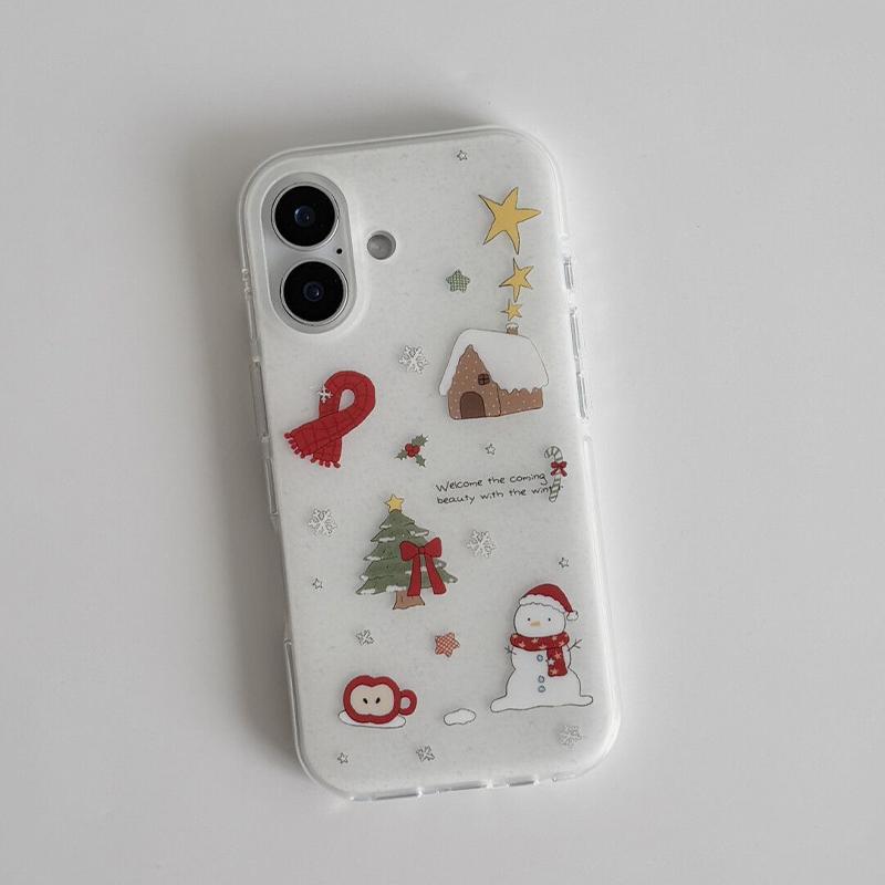 Nový kreslený vánoční sněhový motiv na kryt telefonu pro iPhone17 Air 16 Pro 15 13 12 14 11 Pro Max Nárazuvzdorný měkký kryt Bumper