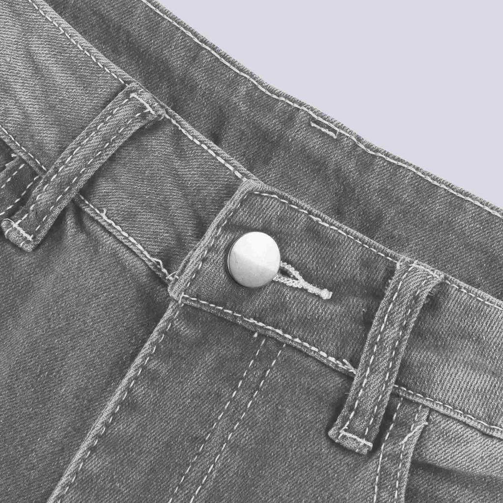 Summer Women's Button Slim Front And Back Pocket Zipper Design Flared Leg Work Pants Denim Trousers