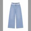 Women's Casual Wide Leg Jeans with Lace Trim Waistband for Everyday Wear
