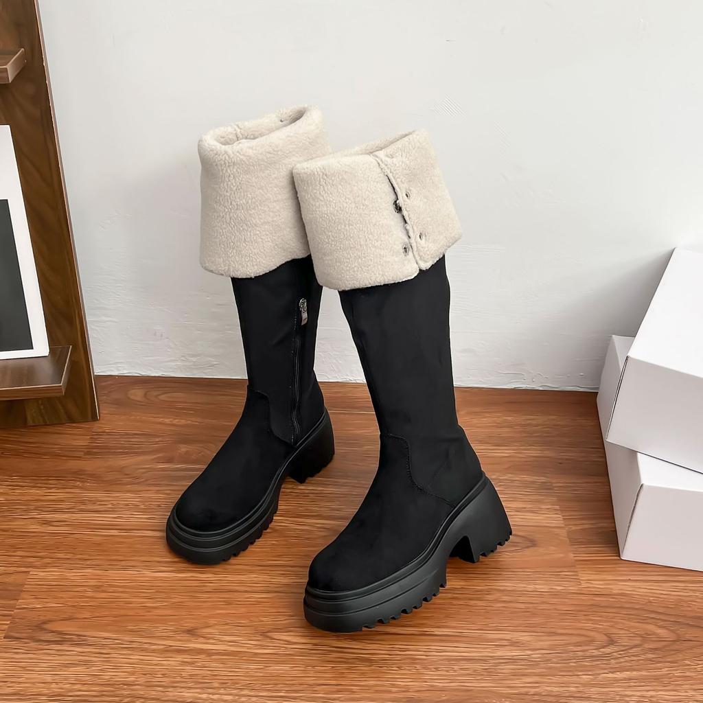 Snow boots long tube two wear thick fluff boots small man thick sole height increase fashion women's boots knee warm boots
