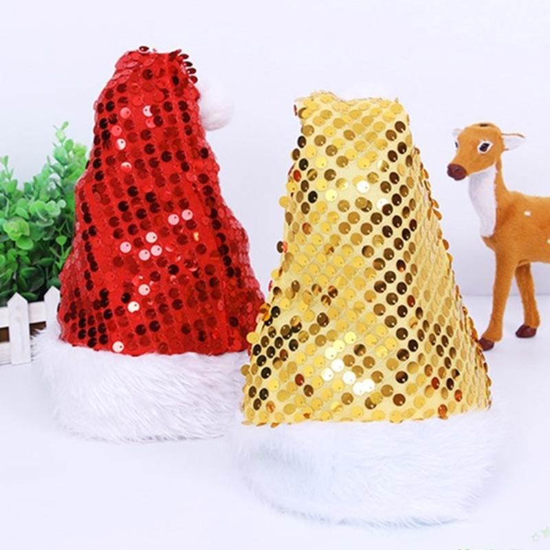 Christmas Santa Hats with Furry Brim Caps New Year Party Cosplay Accessories