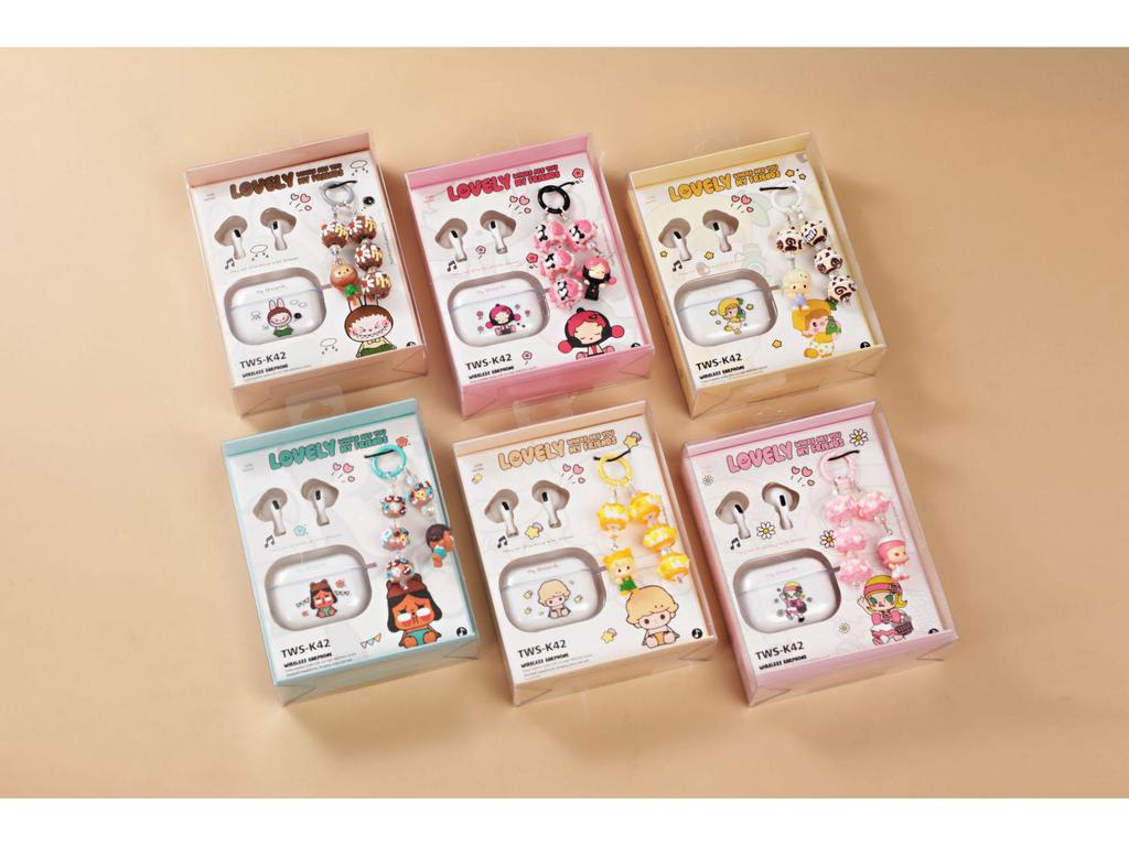 New TWS-K42 Bluetooth 5.3 In-ear True Wireless Earbuds with Cartoon Doll Bead Silicone Case