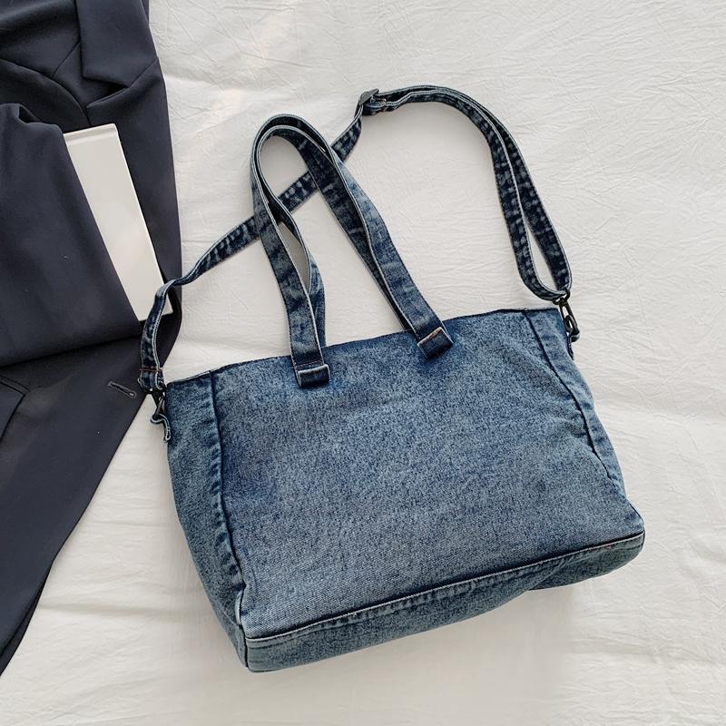 Denim Tote Bag for Women – Vintage Bag with Front Pockets & Adjustable Shoulder Strap – Perfect for Casual & Daily Use