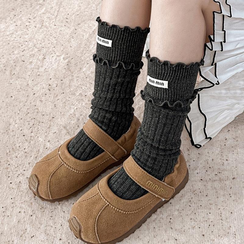 Children's Korean Retro Baby Girls Socks Set Cute Ruffle Solid Color Soft Cotton Princess Long Socks for Kids Autumn