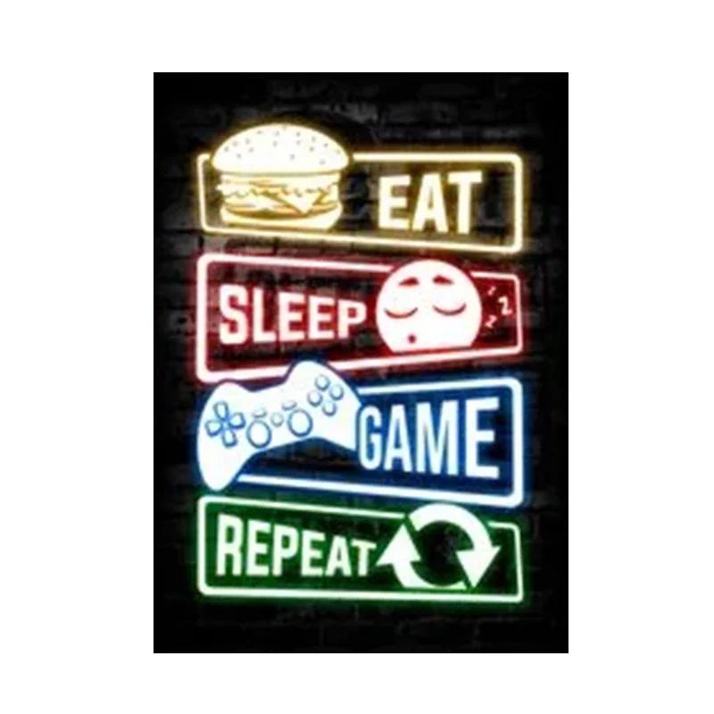 Nordic Cats And Gaming Neon Art Posters and Prints Canvas Painting Wall Pictures for Boys Game Room Wall Decor Home Decor