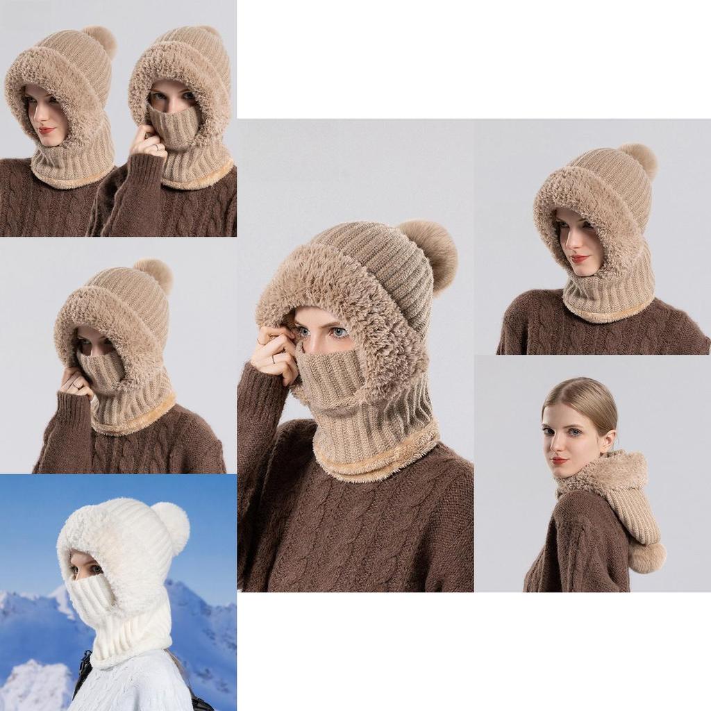 Womens Knit Hat With Neck Warmer And Windproof Fleece For Winter Outdoor Activities
