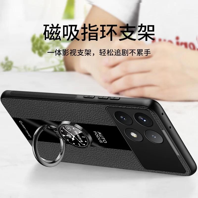Case For POCO F8 Pro F8Ultra PU Leather Magnetic Holder Shockproof Cover For Redmi K90 K90Pro Max Matte Silicone Bumper Shell