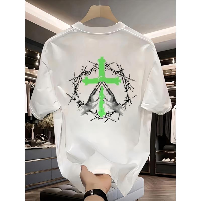 European Size Heavyweight Pure Trendy Print Short-Sleeve T-Shirt for Men, New Summer Collection In Large Sizes, Versatile Casual Top