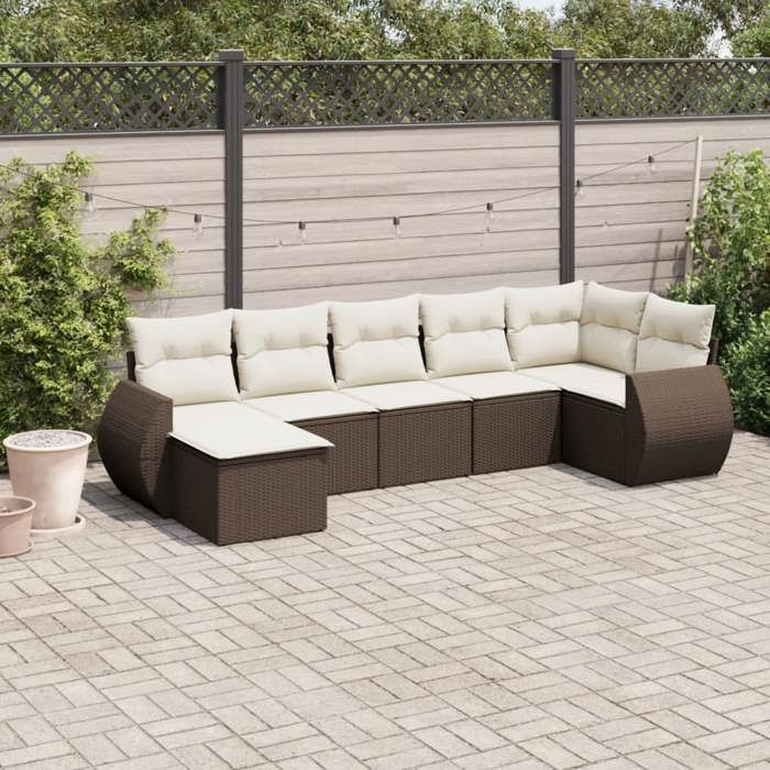 VidaXL Salon de Jardin avec Coussins 7 pcs, Canapés de Terrasse, Ensemble de Meubles de Patio, Mobilier d'Extérieur, Marron 3254020
