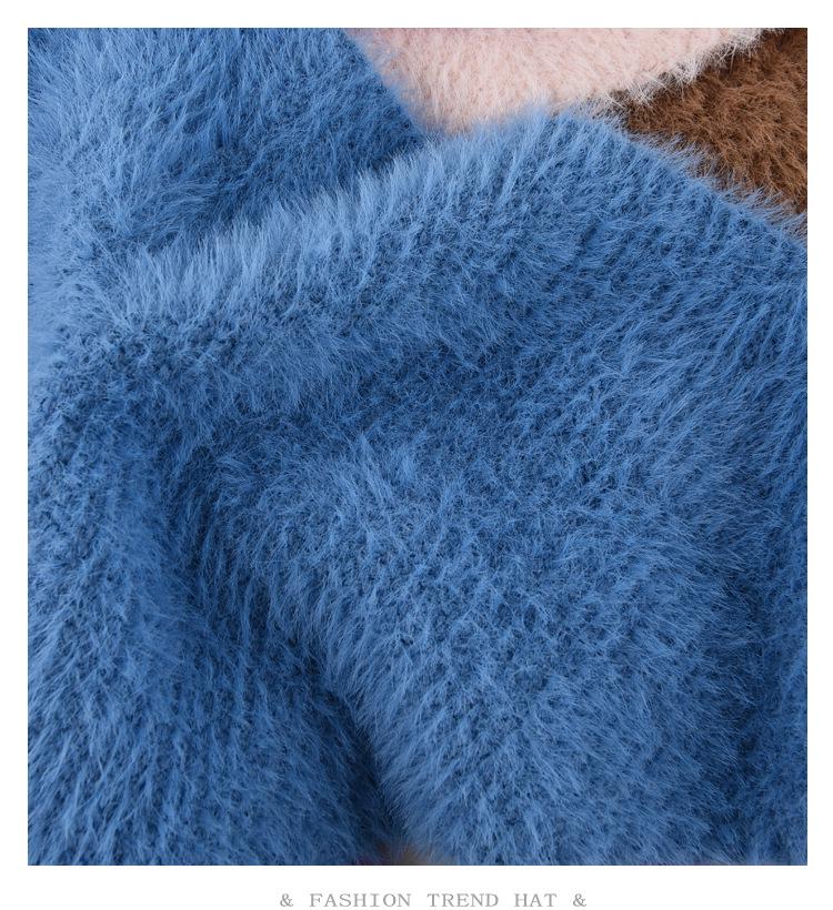 Women's Fluffy Knit Wool Triangle Headscarf - Sweet & Warm, Perfect for Autumn and Winter