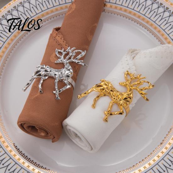 Formal Dinner Table Decor Christmas Deer Napkin Ring, Faceted Metal Elk Holder, Reusable Silver Ring for Xmas Holiday Wedding Receptions Dining