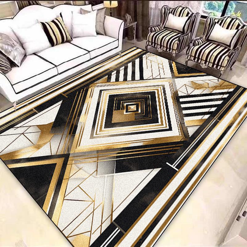 Lehký Luxus Evropský Černo-Zlatý Koberec Dekorace Obývacího Pokoje Koberce do Prostoru Pohovky pro Ložnici Šatnu Protiskluzové Pratelné Podlahové Rohože