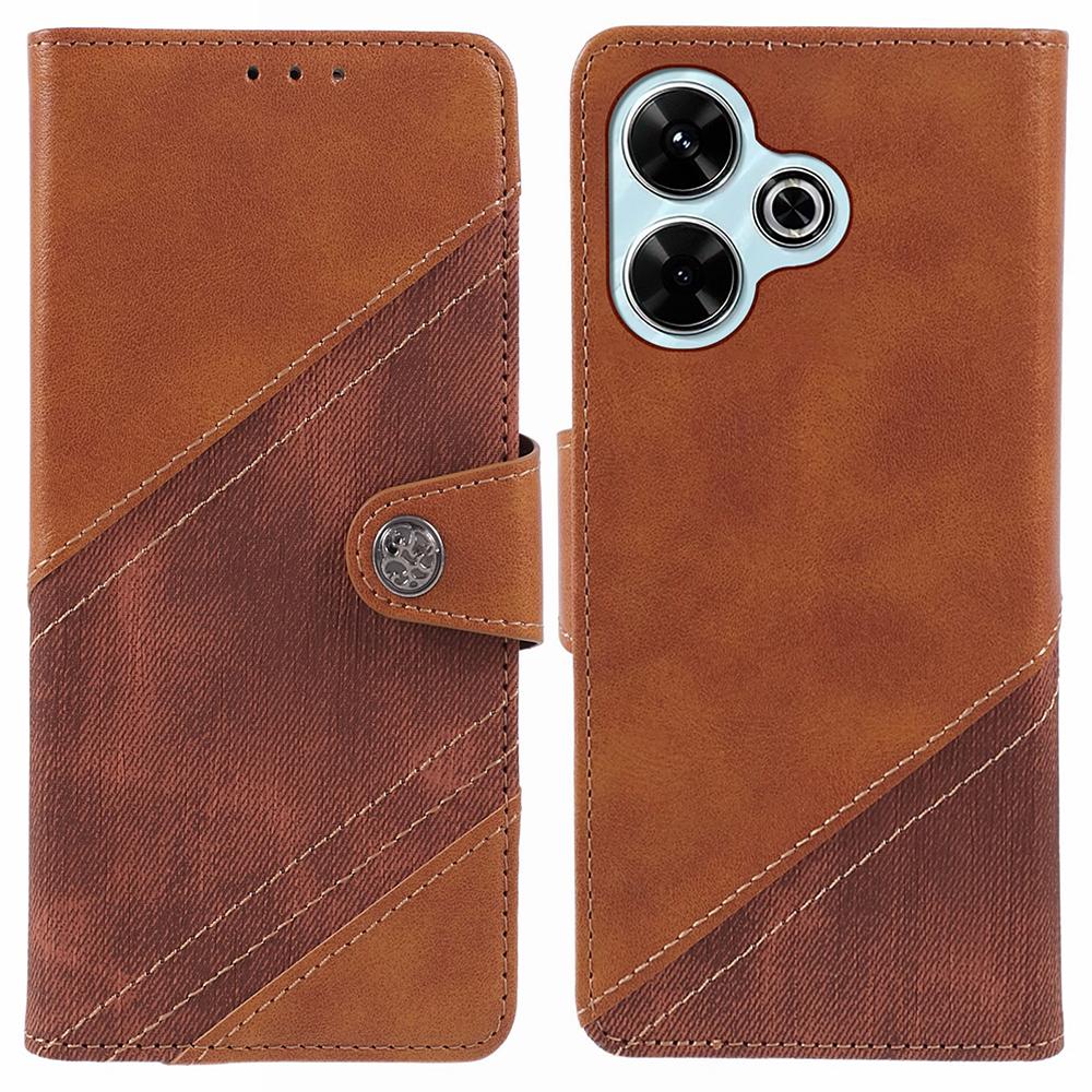 

For Xiaomi Poco M6 Plus 5G/Redmi 13 5G/4G/Note 13R 5G Case Splicing Texture Leather Phone Cover Viewing Stand Brown