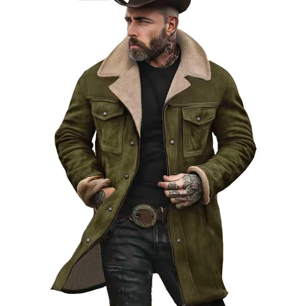 Men's 2026 Autumn/Winter Suede Patchwork Jacket with Multi-Pocket Zipper