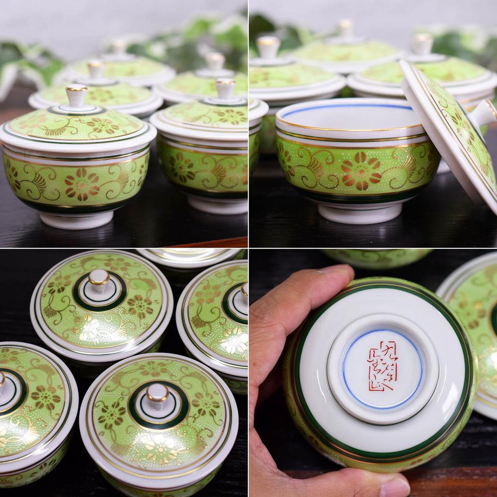 Ceașcă de ceai Kutani elegantă cu set de cereale albe galbene pentru veselă japoneză de lux, ceașcă de ceai, articole, capac, ceașcă de ceai, 5, fier, verde, oaspeți,