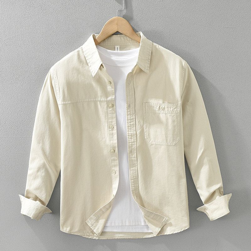 Spring & Fall Japanese Hong Kong Style Fresh Minimalist Long Sleeve Shirt Men Pink Loose Leisure All-Matching Shirt Coat Pure Cotton