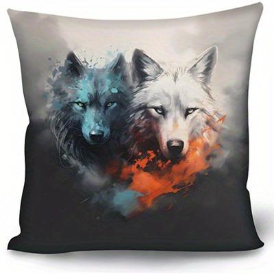 Short Plush Material Pillowcasehome Decor Fiery Wolves Artistic Pillow Covers Pattern Cushion Cover Suitable For Sofa Bedroom Ca