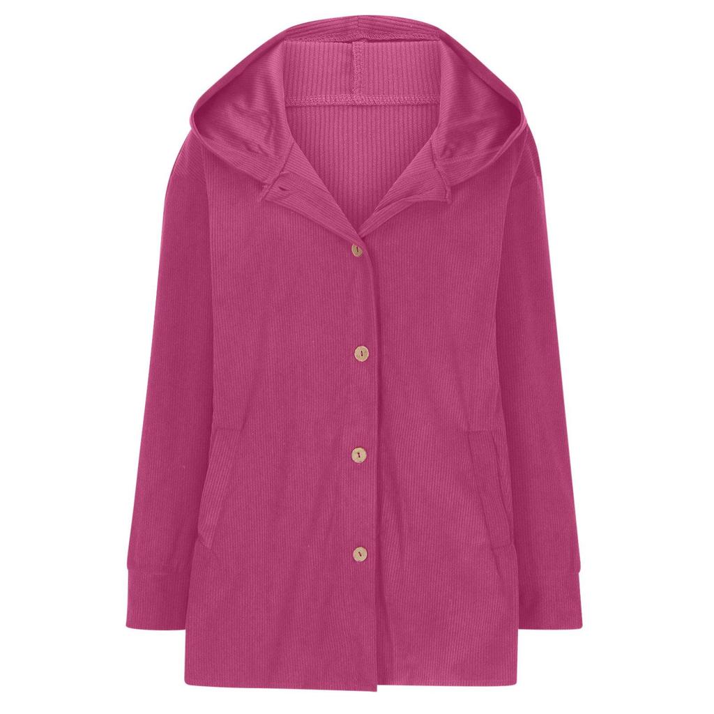 2025 Women's European & American Corduroy Hooded Loose Casual Cardigan Jacket